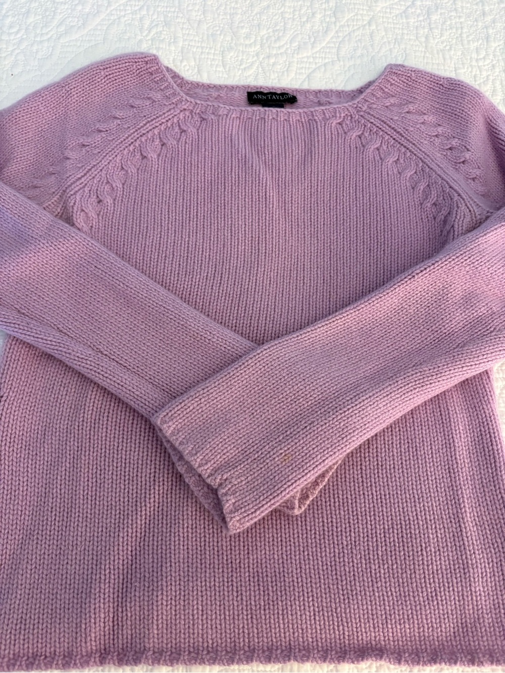 Ann Taylor Soft Lilac Cable-Detail 100% Cashmere Crewneck Sweater